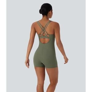 Halara Quick Dry Activewear Romper Rifle Green Heather Sz L